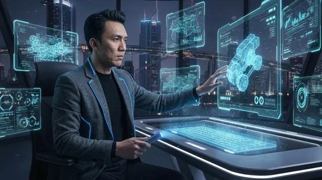 Marco Tan working with holographic screens
